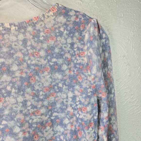 LoveShackFancy Simona Cardigan Sweater Wool Cashmere Blue Floral Cottagecore Top - Picture 14 of 15